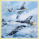 'American Patrol' WW2 fighters silk pocket square in blue & white (42 x 42cm)