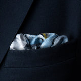 'American Patrol' WW2 fighters silk pocket square in blue & white (42 x 42cm)