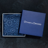 Chronos watch dial design silk pocket square in navt blue by Otway & Orford in gift box