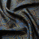 'Cypress' paisley silk pocket square in gold, brown, blue & green (42 x 42cm)