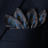 'Cypress' paisley silk pocket square in gold, brown, blue & green (42 x 42cm)