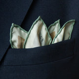 'Heritage in Motion' off-roader silk pocket square by Otway & Orford folded in top pocket