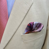 'Neck and Neck' horse racing silk pocket square in purple, green & brown (42 x 42cm)