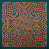 Spots design silk pocket square in green, orange & purple by Otway & Orford