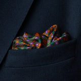 Infinity spots design silk pocket square by Otway & Orford folded in top pocket