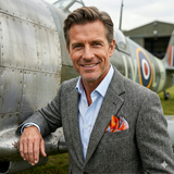 'Lone Fighter' Spitfire silk pocket square in orange (42 x 42cm)