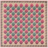'Motif' leaf design silk pocket square in camel, green & pink by Otway & Orford