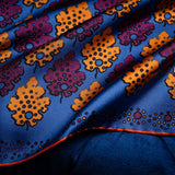 'Motif' leaf design silk pocket square in blue, burgundy & gold by Otway & Orford