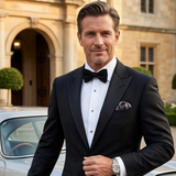 'On a Mission' GT car silk pocket square in grey & silver (42 x 42cm)