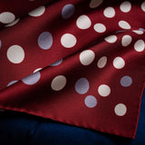 'Planetarium' polka dot silk pocket square in maroon with grey and cream by Otway & Orford