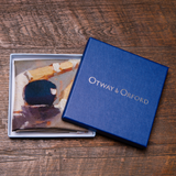 'Six!' cricket silk pocket square in cappuccino brown with coral & white (42 x 42cm)