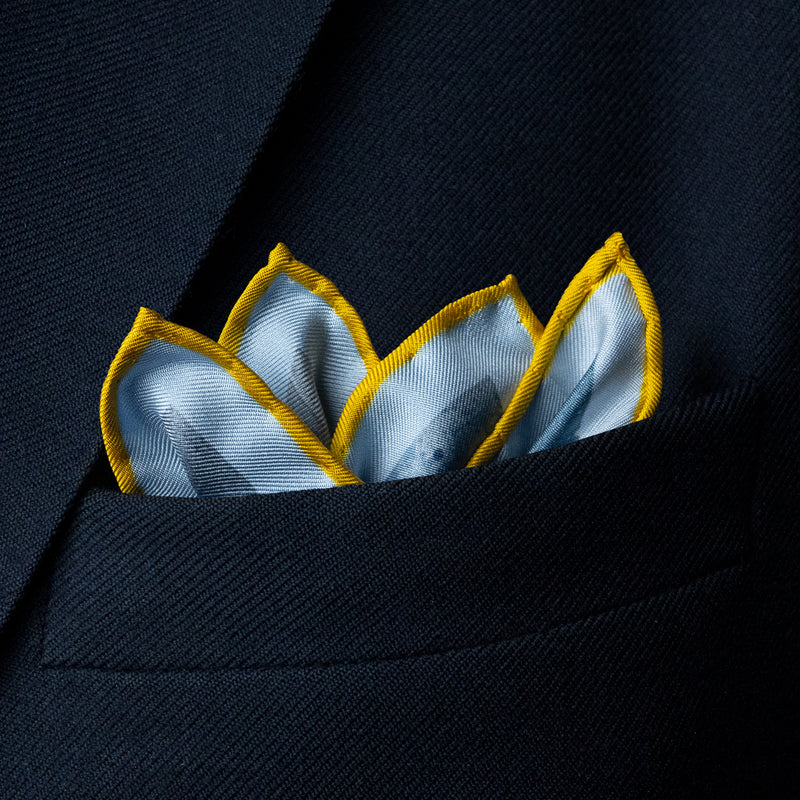 'American Patrol' WW2 fighters silk pocket square in blue & white (42 x 42cm)