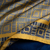 'City Squares' geometric design silk pocket square in gold & blue by Otway & Orford