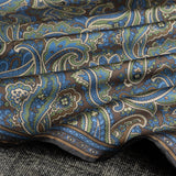 'Cypress' paisley silk pocket square in gold, brown, blue & green (42 x 42cm)