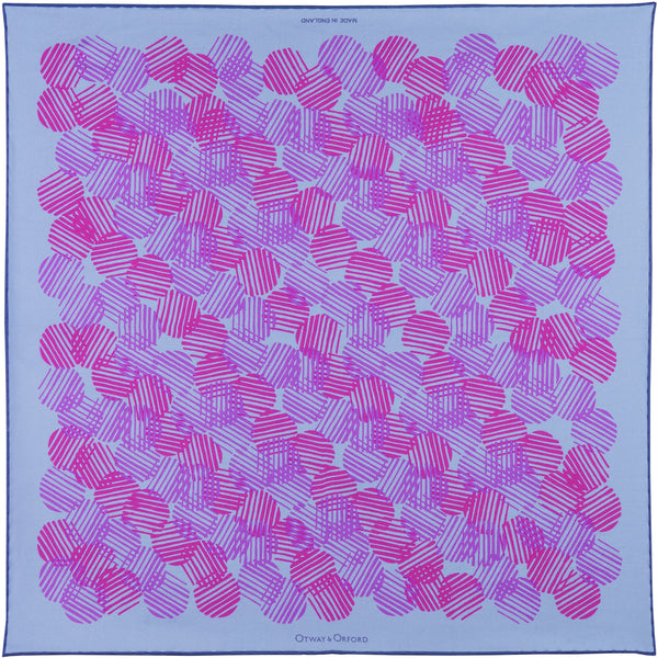 'Dot Dash' polka dot silk pocket square in blue with mauve & pink (42 x 42cm)