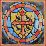 'Floreat Aula' Oxford College crest ladies' silk scarf in gold, red & blue (65 x 65cm)