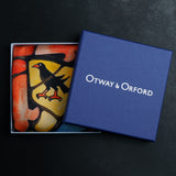 'Floreat Aula' Oxford College crest ladies' silk scarf in gold, red & blue (65 x 65cm)