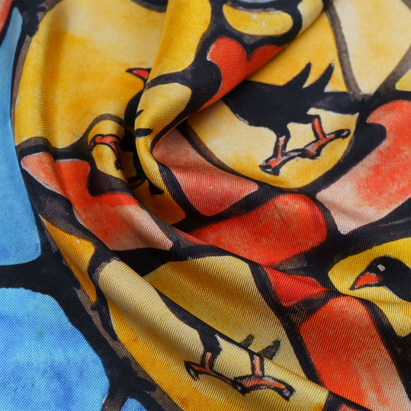 'Floreat Aula' Oxford College crest silk pocket square in gold, red & blue (42 x 42cm)