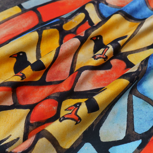 'Floreat Aula' Oxford College crest ladies' silk scarf in gold, red & blue (65 x 65cm)
