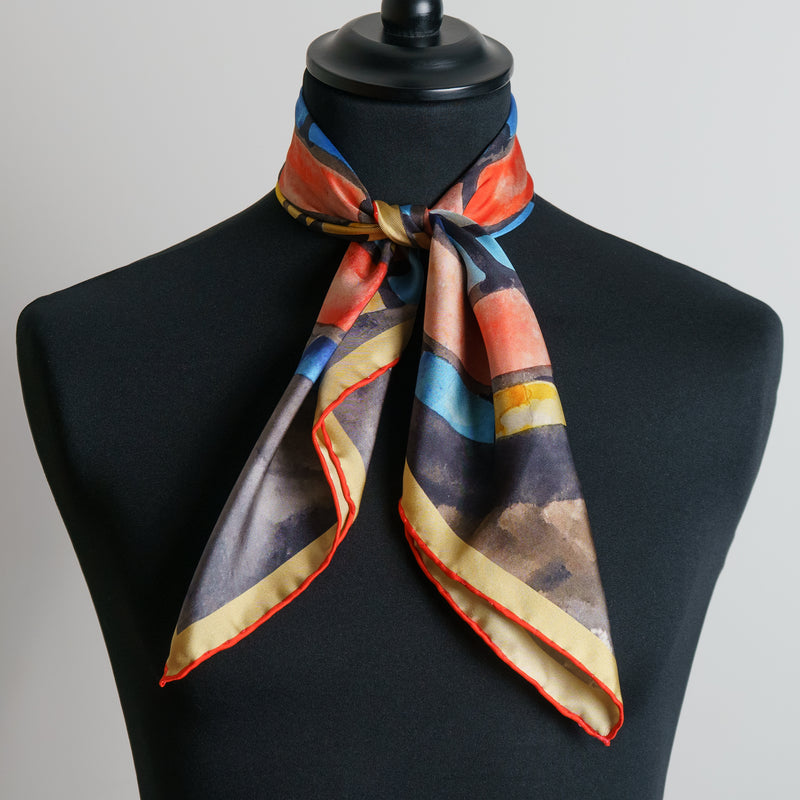 'Floreat Aula' Oxford College crest silk square in gold, red & blue (65 x 65cm)