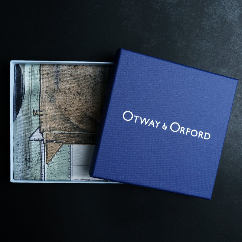 'Heritage in Motion' off-roader silk pocket square by Otway & Orford in gift box
