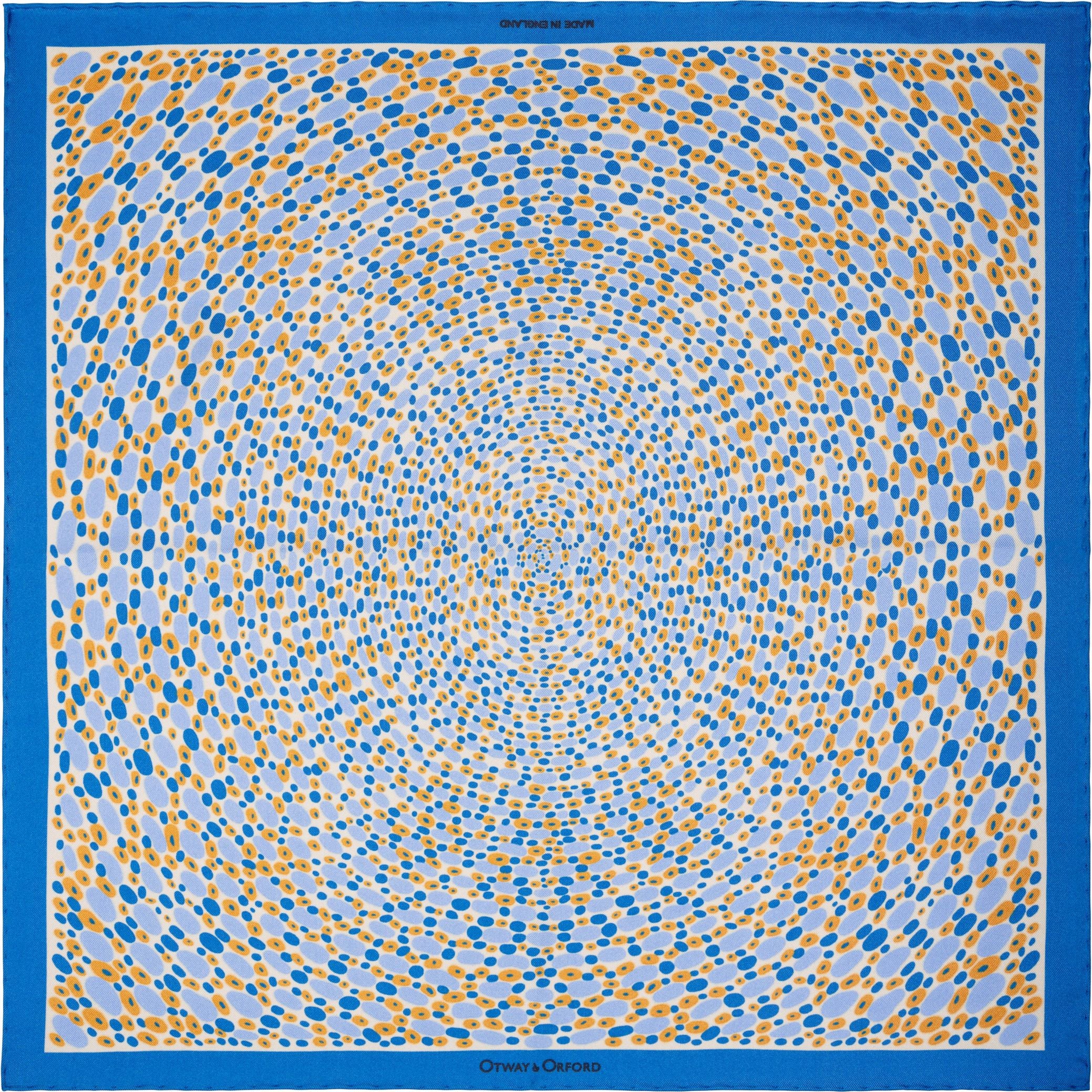 'Infinity' spot design silk pocket square in blue, gold & white – Otway ...