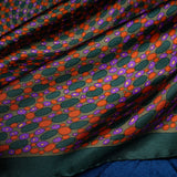 'Infinity' spots design silk pocket square in green, orange & purple by Otway & Orford