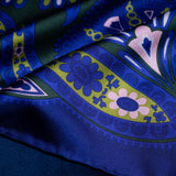 'Kaleidoscope' paisley silk pocket square in purple, green & pink by Otway & Orford