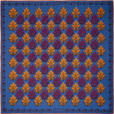 Motif eaf design silk pocket square in blue, burgundy & gold by Otway & Orford