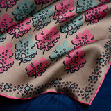 'Motif' leaf design silk pocket square in camel, green & pink by Otway & Orford