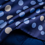'Planetarium' polka dot silk pocket square in blue with pale blue and off-white by Otway & Orford