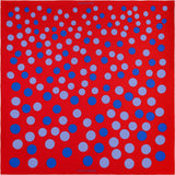 Planetarium polka dot silk pocket square in red with blue dots by Otway & Orford