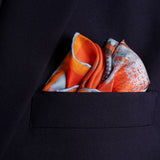 Spitfire silk pocket square in orange by Otway & Orford folded 2