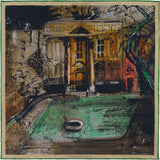'The Hall' Oxford College silk pocket square in gold, red, green & brown (42 x 42cm)