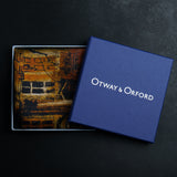 'The Hall' Oxford College silk pocket square in gold, red, green & brown (42 x 42cm)