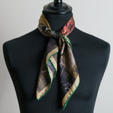 'The Hall' Oxford College ladies' silk scarf in gold, red, green & brown (65 x 65cm)