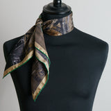 'The Hall' Oxford College ladies' silk scarf in gold, red, green & brown (65 x 65cm)