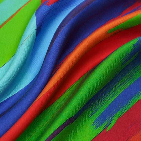 'Taverners' Celebration' striped silk pocket square in red, green, blue & orange (42 x 42cm)
