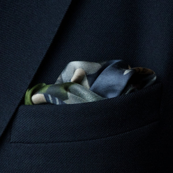 The Beautiful Game vintage football silk pocket square by Otway & Orford folded in top pocket