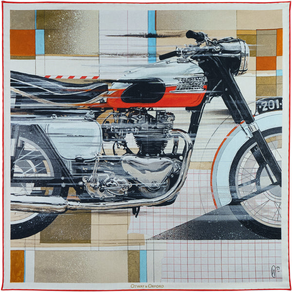 Vintage Velocity British motorcycle silk pocket square by Otway & Orford