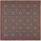 Whirligig medallion silk pocket square in blue, orange, brown & green by Otway & Orford