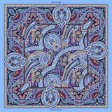 Intricate paisley design silk pocket square in blue, burgundy & gold by Otway & Orford
