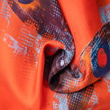 Spitfire silk pocket square in orange by Otway & Orford swirled