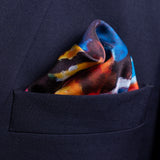 Cycling silk pocket square in blue and pink by Otway & Orford folded 5