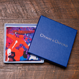Football silk pocket square in blue and red by Otway & Orford in gift box