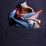 skiing silk pocket square in red and blue by Otway & Orford folded 2