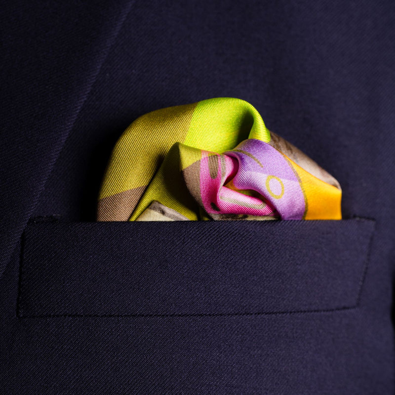 Vulcan aircraft silk pocket square in yellow by Otway & Orford folded